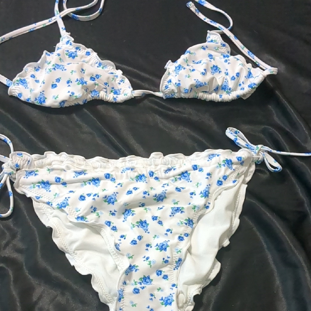 wild fable White Bikini with Blue Floral Print Two-Piece